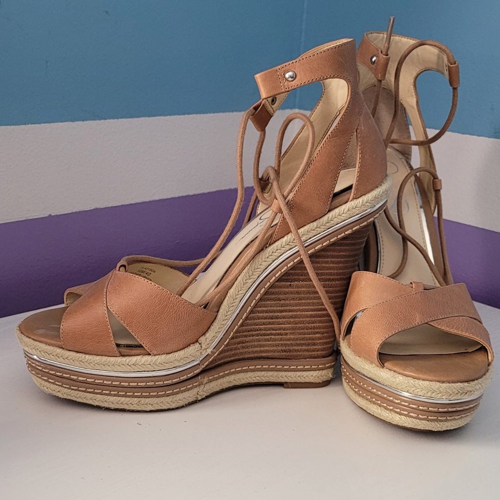 Jessica Simpson Leather Lace Up Wedges